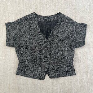 Madewell Pleated Boho Floral Short Sleeve Button Up Blouse Top M